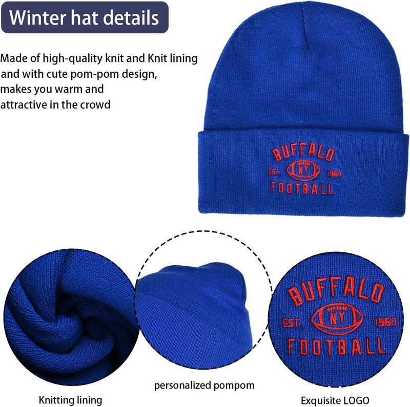 mtstaowe Vintage Classic Skull Cap Embroidery Beanie Fasion Hat Cuffed Winter Hat Knit Comes with Warm Gloves Gifts for Men Women Fans - Image 2